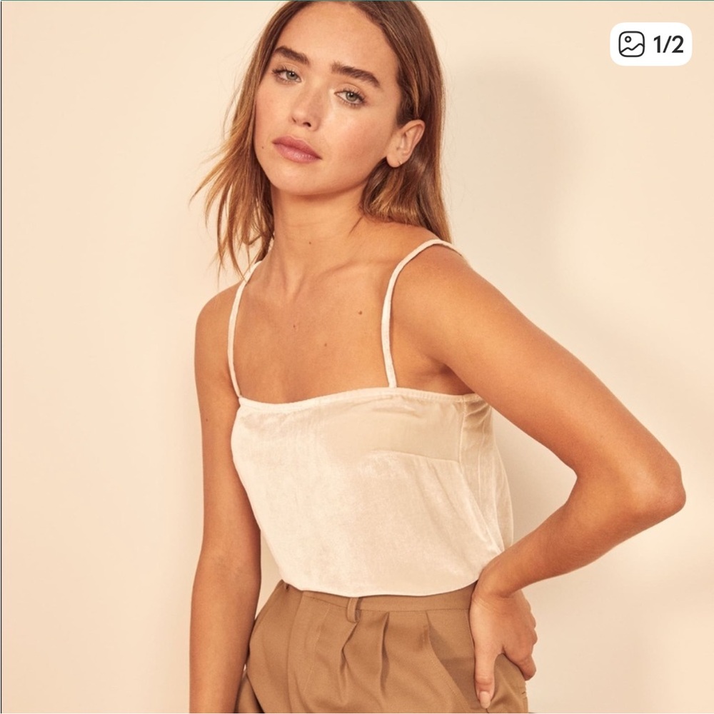 Reformation Ross Silk Blend Velvet Tank Cream 
Size Small